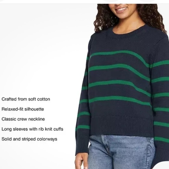 NWT Green and Navy Striped Crewneck Sweater  XL - Picture 3 of 8